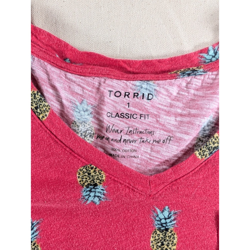 Torrid Shirt Women's Plus Size 1 Red Pineapple Vacation Resort Wear Tropical